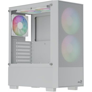 AeroCool B508A Flow 2 ARGB Fans Mid-Tower White Case + Lux 650W 80+ Bronze Power Supply
